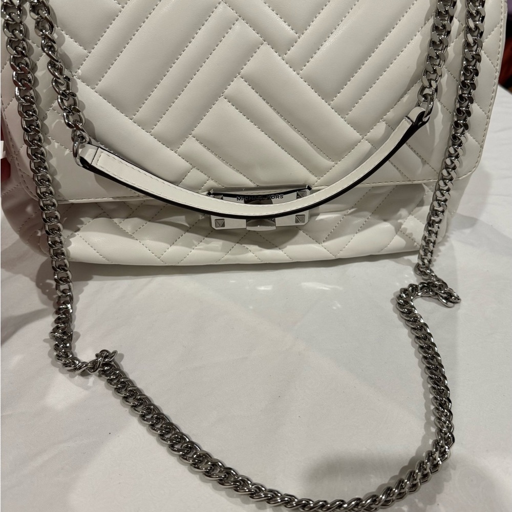 Michael Kors Quilted White Shoulder Bag with Silver Chain